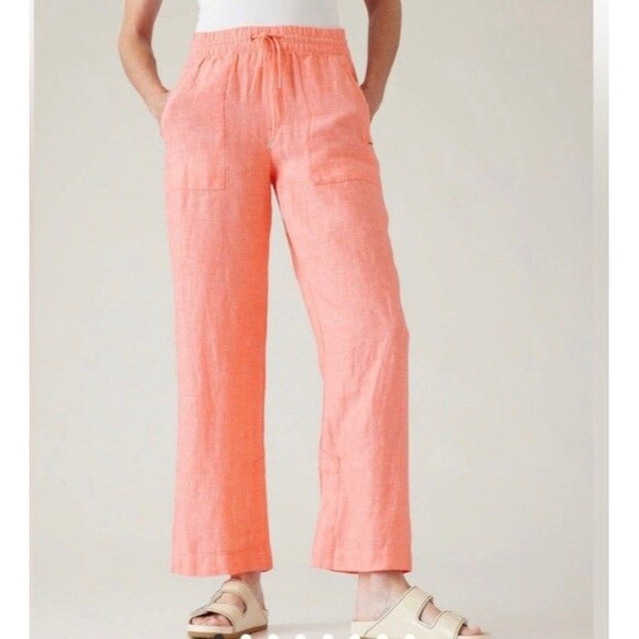 Athleta Retreat Linen High Rise Wide Leg Pants Soft Persimmon 100% Linen - Picture 1 of 7